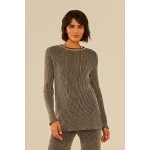 Blusa Tricot Canelado Lurex Manga Longa