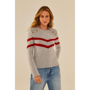 Blusa Tricot Pull Intarsia Com Botões