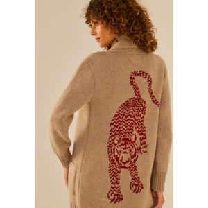 Cardigan Tricot Longo Intarsia Tigre