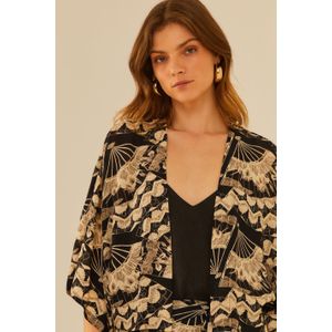 Kimono Ggt Estampa Leque Preto