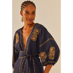 Kimono Bordado Floral Ouro