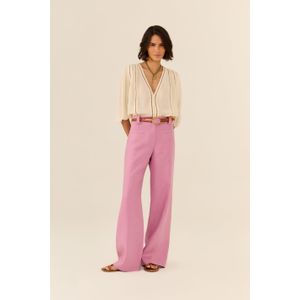 Calça Reta Linho Bolso Frontal