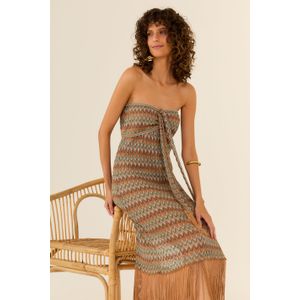 Vestido Tricot Sem Alça Chevron Franjado