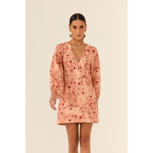 Vestido Linho Recortes Estampa Bohemian