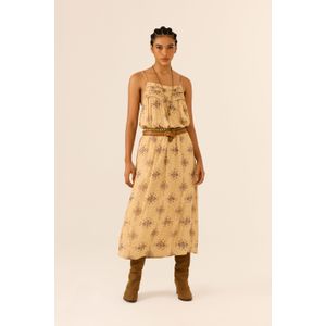Vestido Midi Pregas Estampa Rattan
