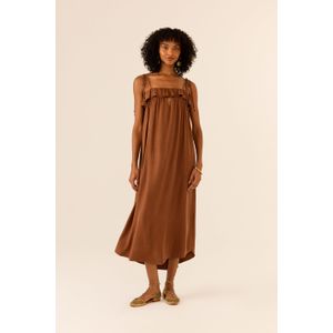Vestido Midi Decote Babado