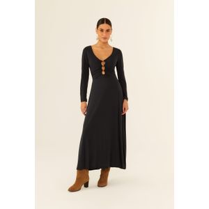 Vestido Manga Longa Metais Decote