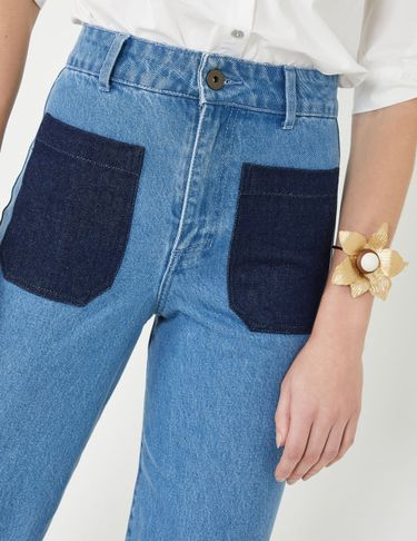 Calça reta feminina detalhe botões nos bolsos elegante - Filó