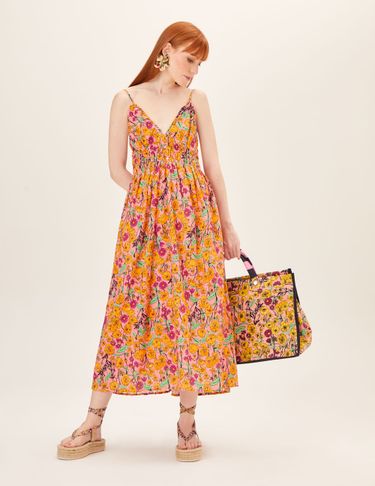 Orange Marias Floral Cut-Out Midi Dress